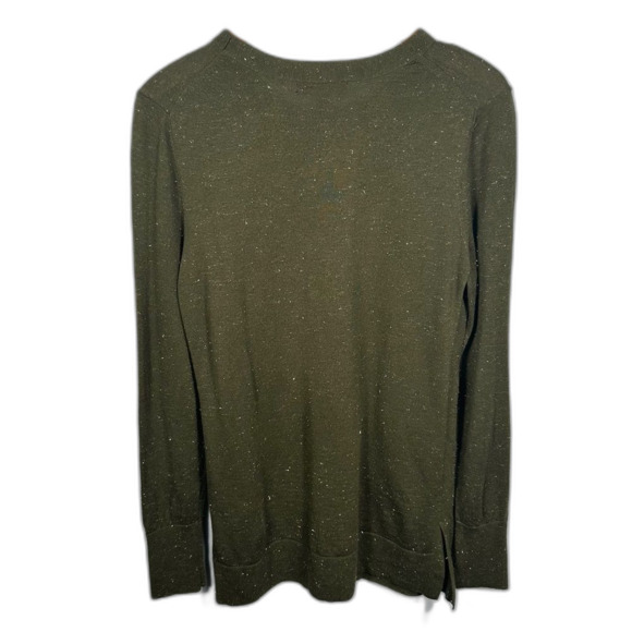 Banana Republic Olive Green Sparkle Crew Sweater Size Medium Winter Holiday Snow - Picture 2 of 13